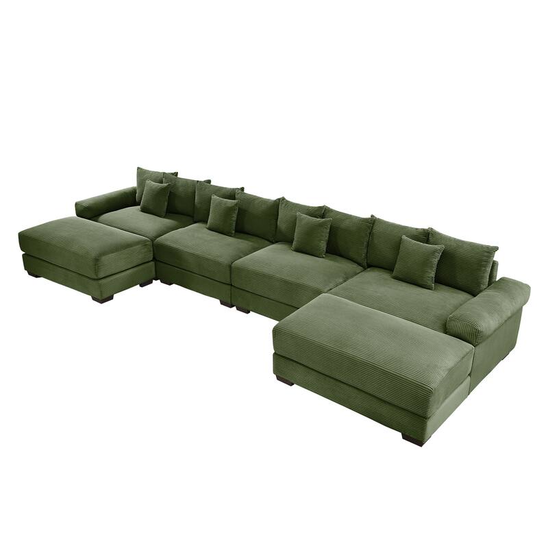 GDFStudio - Corduroy U-Shaped 4-Seater 167.6" Cloud Modular Sectional Couch with 2 Ottomans