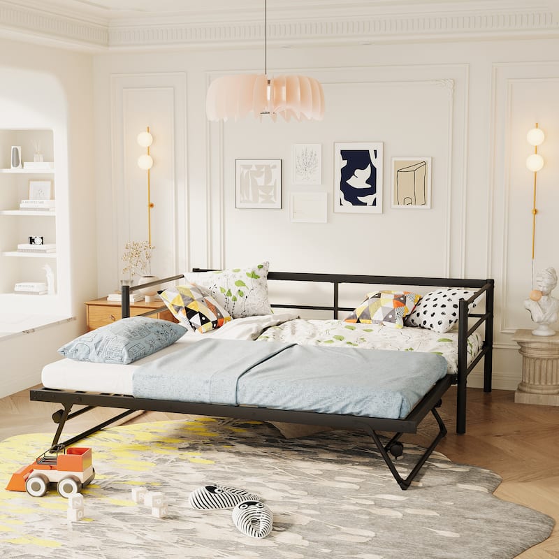Twin Size Metal Daybed with Pop Up Trundle