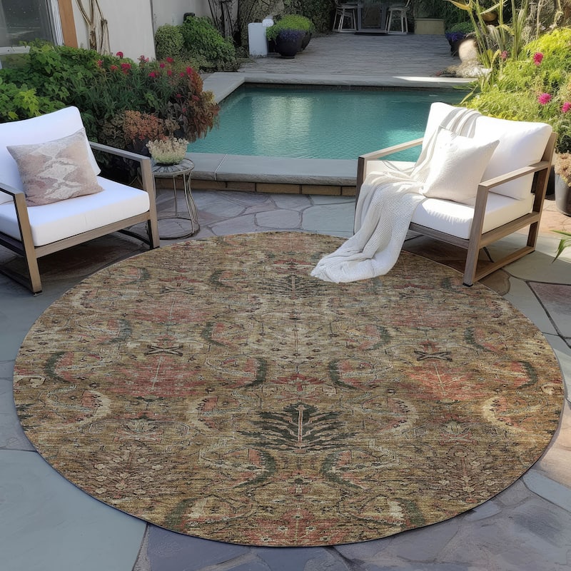Machine Washable Indoor/ Outdoor Boho Traditional Chantille Rug
