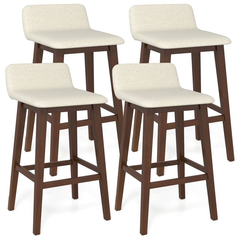 Gymax 2PCS 29'' Upholstered Barstools w/ Low Back Footrest & Wood Legs - Bar Height - Brown - Set of 4