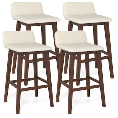 Gymax 2PCS 29'' Upholstered Barstools w/ Low Back Footrest & Wood Legs