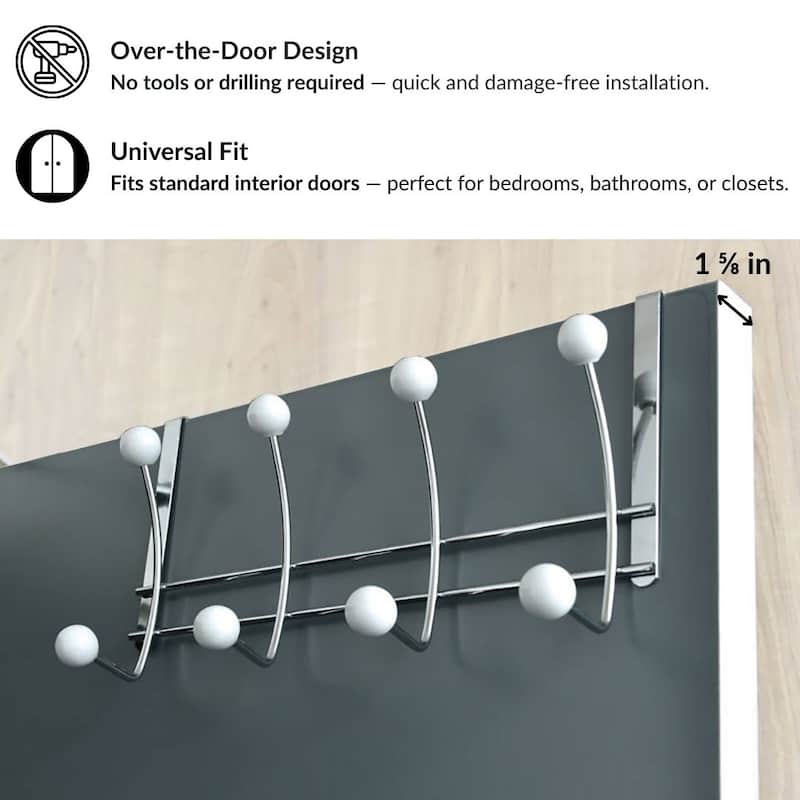 Over The Door Hook Rack with 8 Ball Ends - 15 L x 4 W x 7.5 H