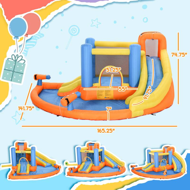 Outsunny 5-in-1 Kids Inflatable Bounce House Jumping Castle with Water Pool, Slide, Climbing Walls, & 2 Water Guns