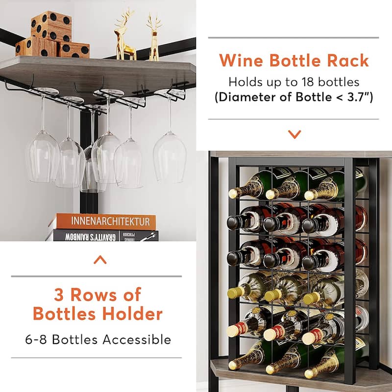 Industrial 4 Tier Corner Wine Rack with Glass Holder Corner Bar