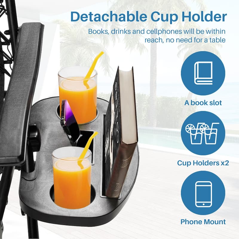Set of 2 Zero Gravity Recliner Lounge Chairs with Cup Holders, Folding Patio Camping Beach Chairs for Outdoor Relaxation
