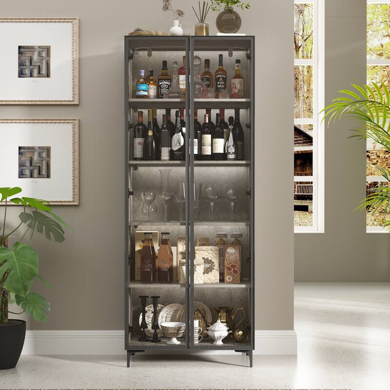 Kitchen Pantry Cabinets 5-Tier Tall Storage Cabinet with Glass Doors