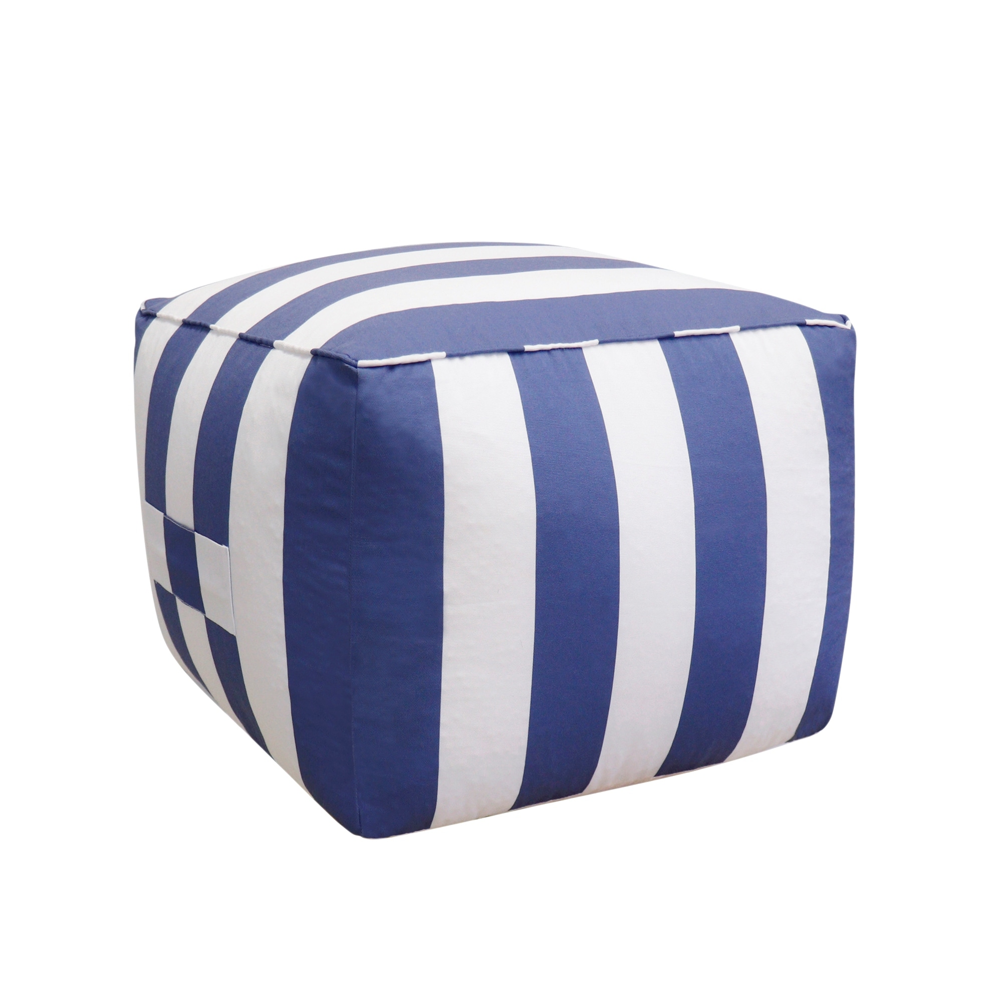 Pasargad Home Galaxy White/Blue Striped Pouf, 17"H