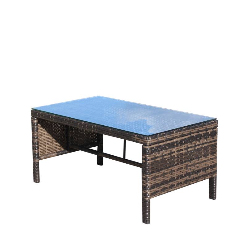 Outdoor Coffee Table, Tea Table With Clear Tempered Glass Top, Water Resistant UV Resistant Rectangualr Cocktail Table