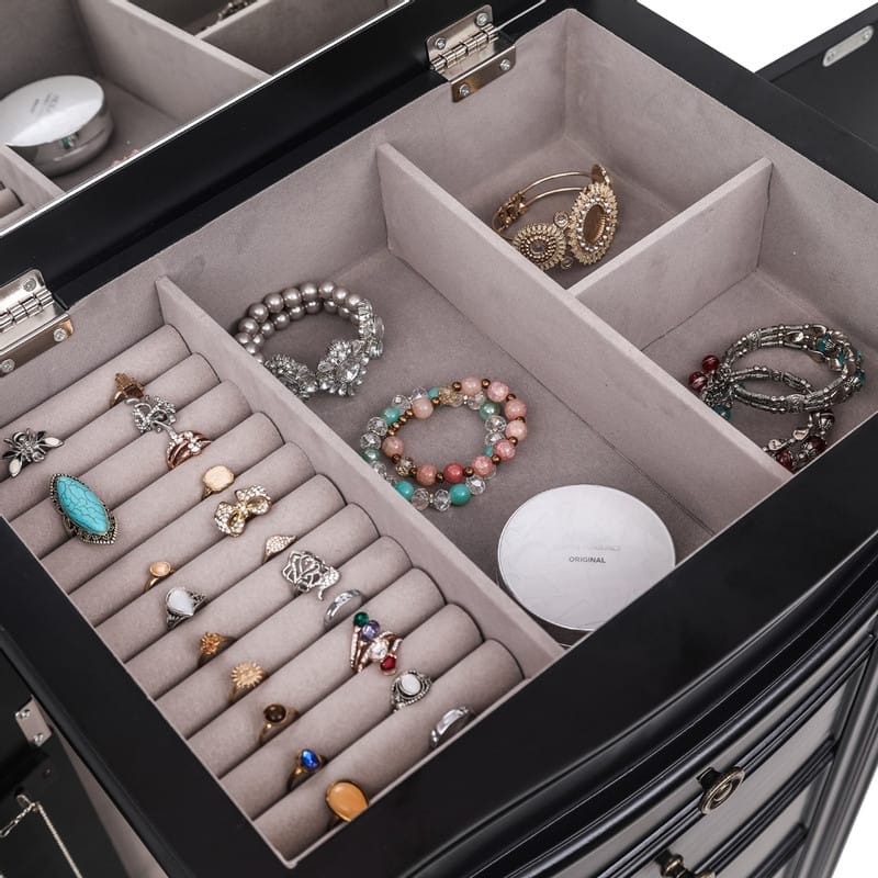 Jewelry Armoire with Mirror, 7 Drawers & 24 Necklace Hooks, 2 Side Swing Doors