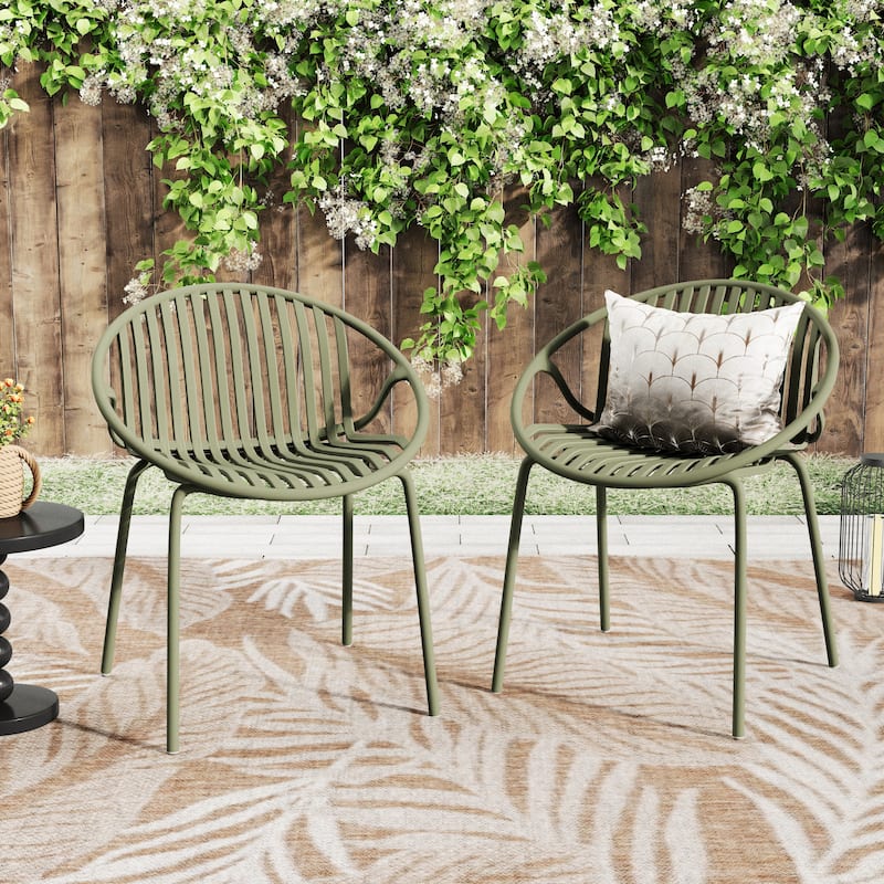 Christopher Knight Home - Lockhart Patio Dining Chair with Metal Legs and Plastic Backrest - Green + 2 Piece