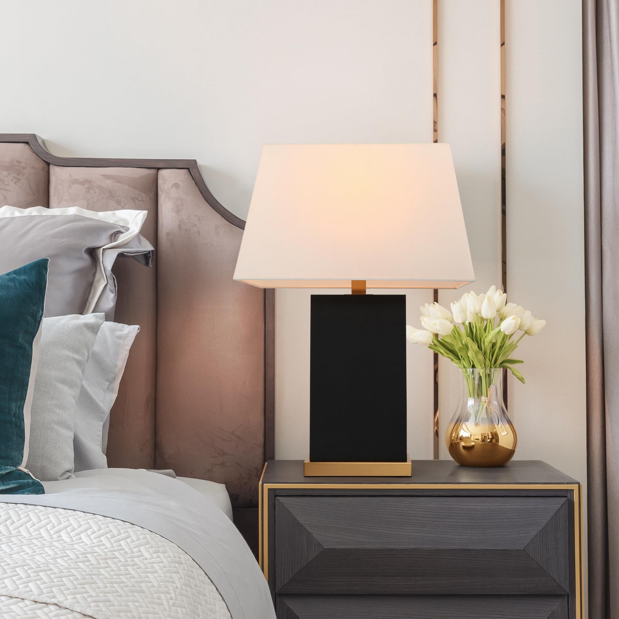 Lnc Flabellum 26 in Polished Gold and Matte Black Resin LED 3 Way Table Lamp with Fabric Shade LIAUMJ35019F8C