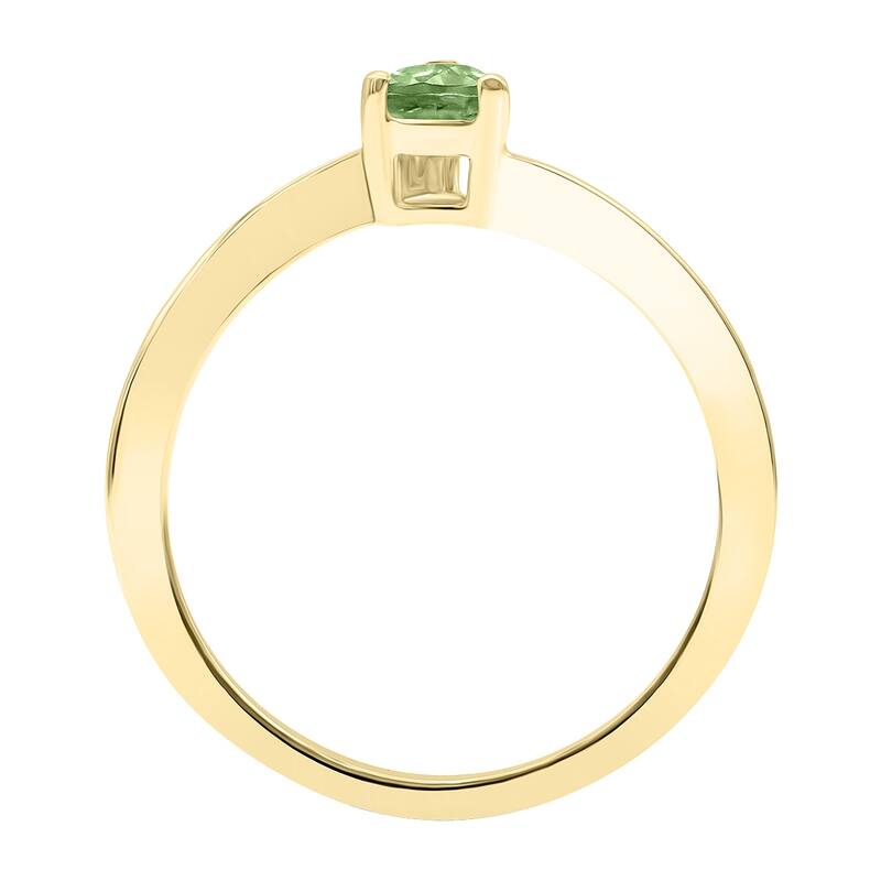 Women's Solitaire Pear Shaped Green Amethyst Wave Ring in 10K Yellow Gold