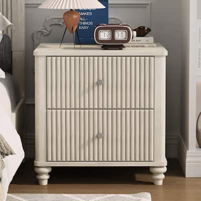 Fluted Nightstand with 3 Drawers