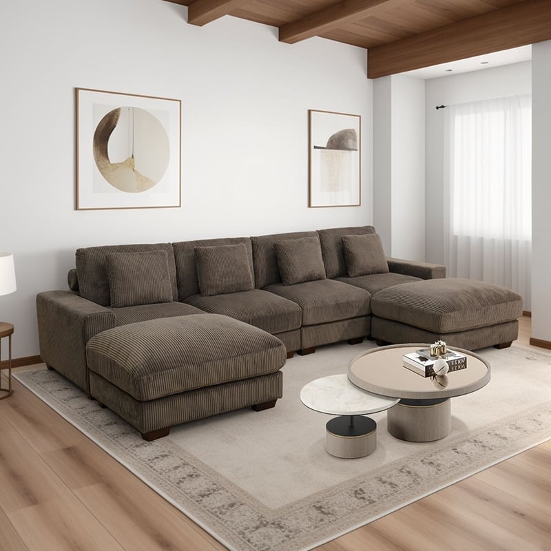 123'' Corduroy Upholstered U-Shaped 6-Piece Sectional Sofa