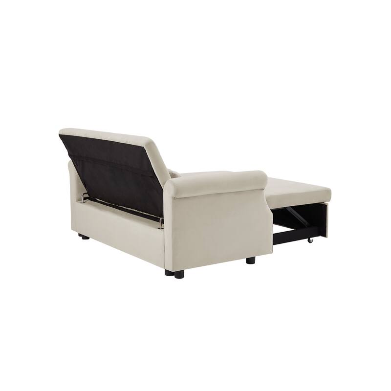 Velvet Convertible Loveseat Sleeper sofa with 2 Lumbar Pillows, Adjustable Pull-Out Bed and Removable Armrest