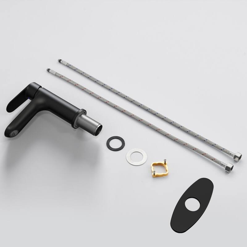 Matte Black Single Handle Bathroom Faucet with Deck For 1 or 3 Holes,Laundry Vanity Sink Faucet with Two 9/16" Hoses