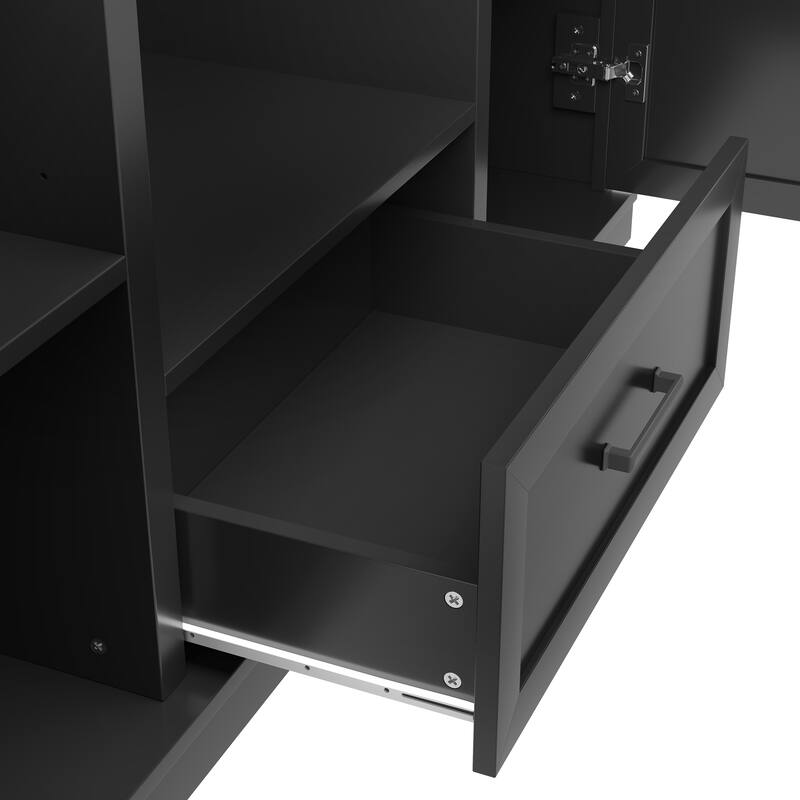 85 Inch Tall MDF Hall Tree with Bench, Entryway Storage Organizer with 4 Doors, 5 Drawers and Adjustable Shelves