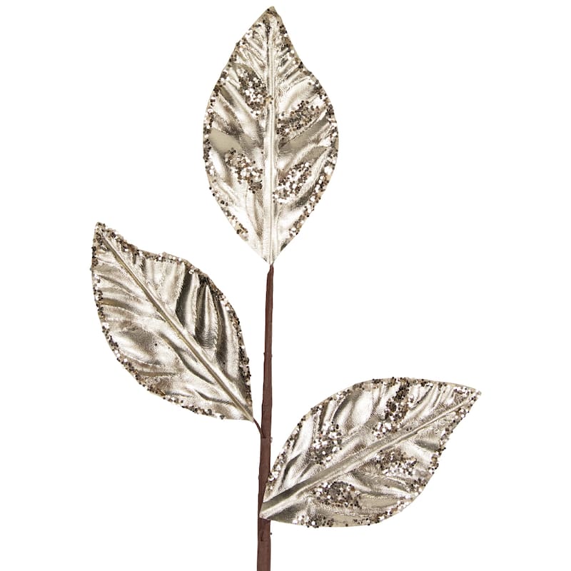 25.5" Champagne Gold Glitter Leaves Christmas Pick - 25.5