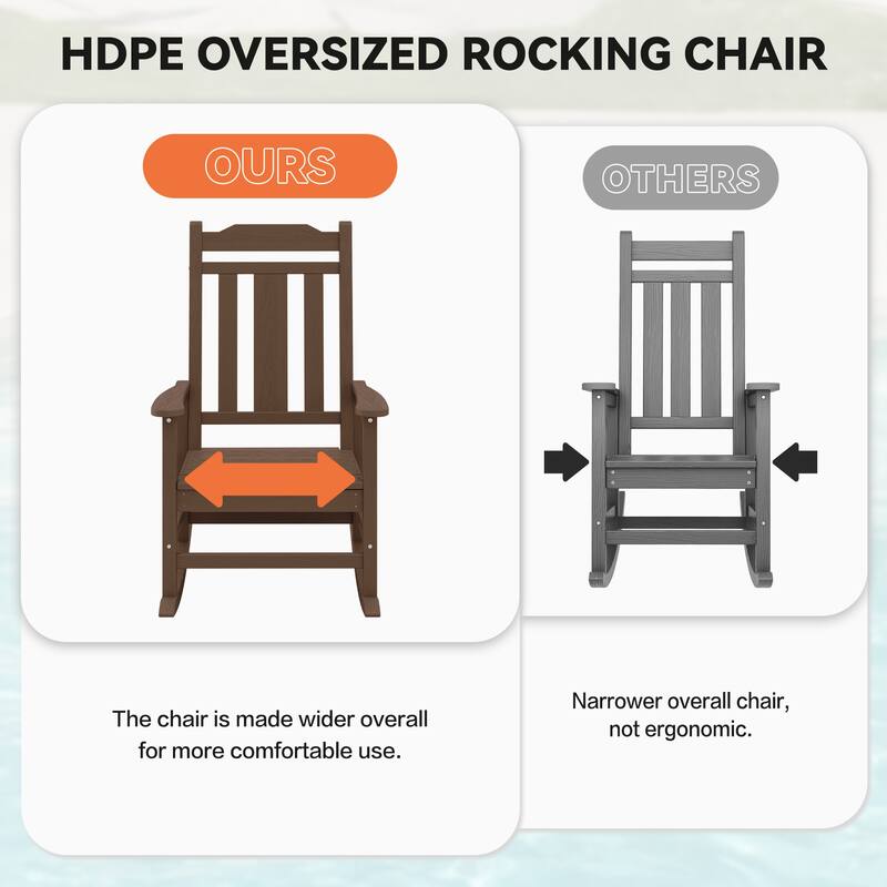 Outdoor Patio HDPE Rocking Chiar, Extra Wide Seat & Backrest