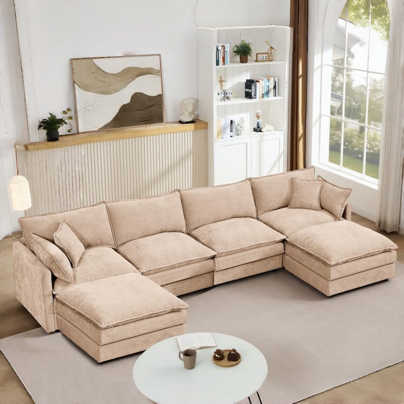 130.7" Modular Chenille U-Shape Sectional Sofa with Movable Ottomans - Coffee