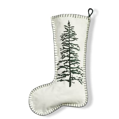 Wilde Pine Tree Embstocking - Multicolor Holiday Christmas Stocking, Cotton, Machine Washable, 18" L x 11" W