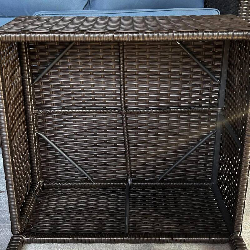 5PC PE Rattan Patio Set, Armchairs, Footstools, Cushions