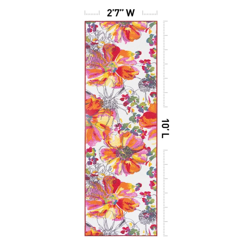 World Rug Gallery Modern Bright Flowers Non-Slip Area Rug Multi
