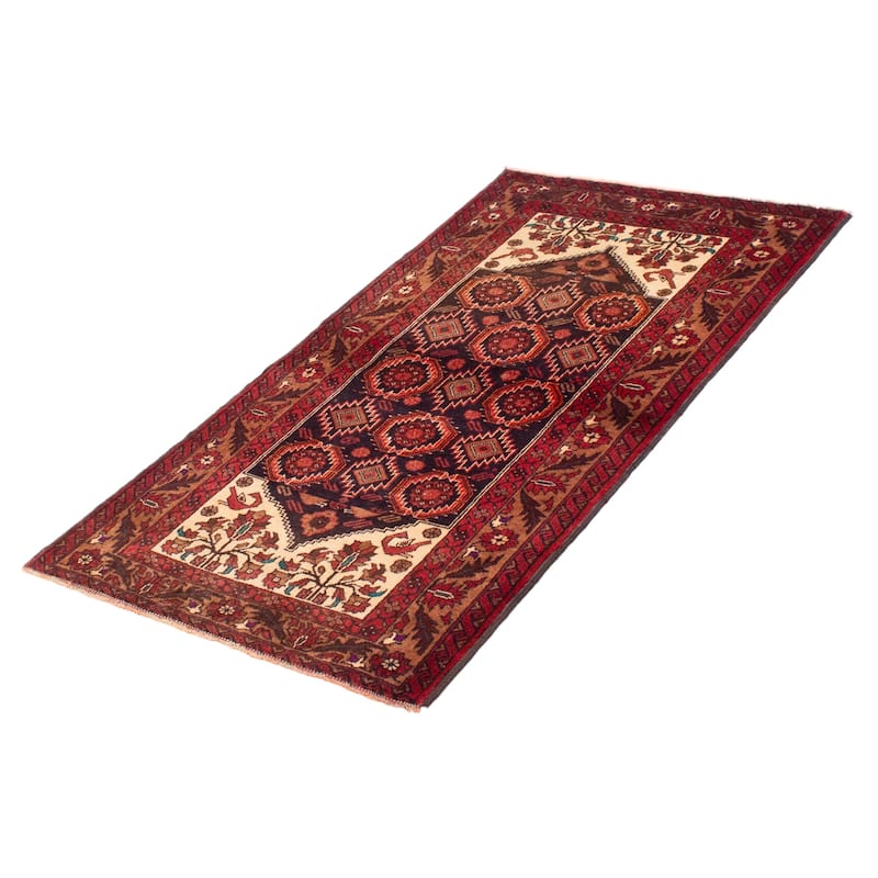 ECARPETGALLERY Hand-knotted Royal Baluch Black, Red Wool Rug - 3'3 x 6'3