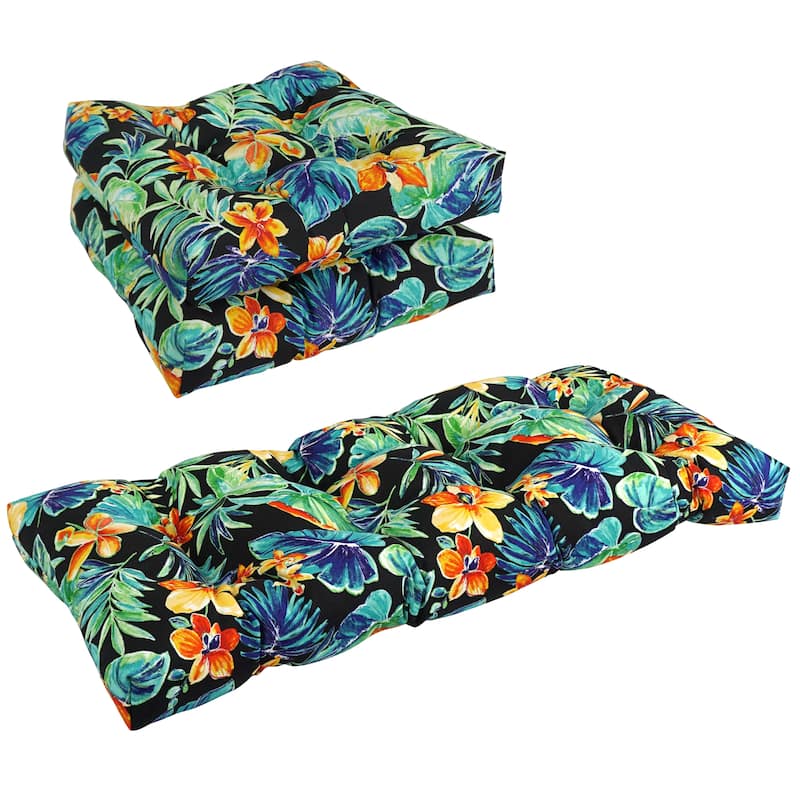 Tufted Indoor/Outdoor Settee Cushion Set (Set of 3) - 19 x 19/19 x 42 - Beachcrest Caviar