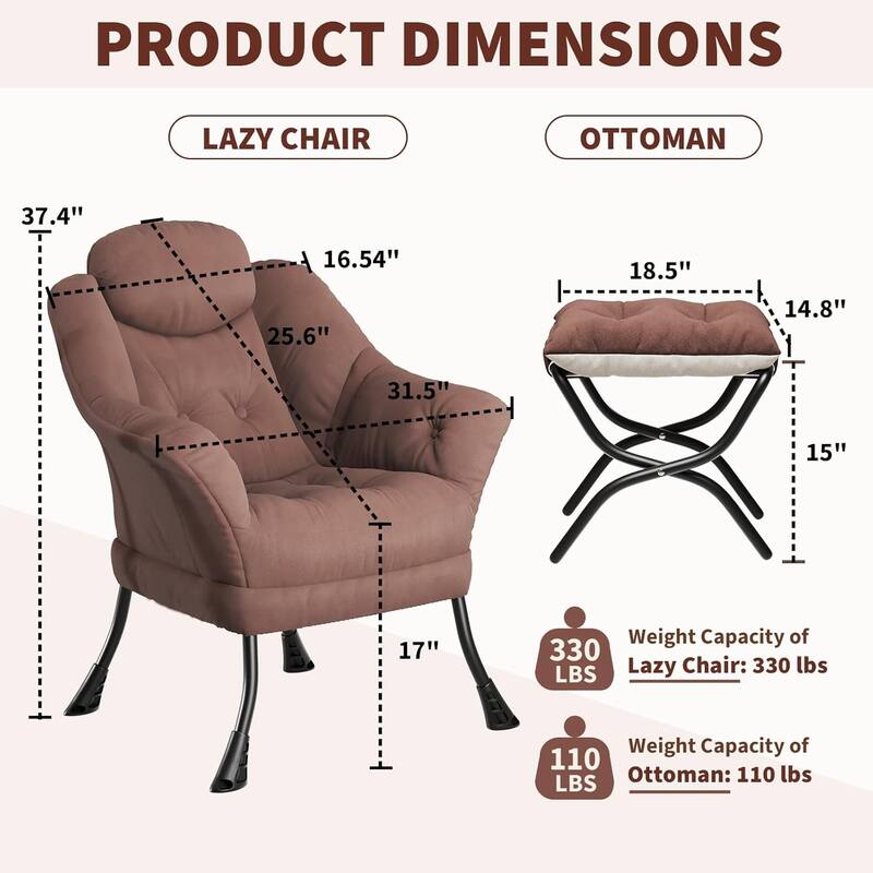 Lazy Chair, Ergonomic Reading Armchair Foldable Footrest, Modern Lounge Chair Removable Washable Cover