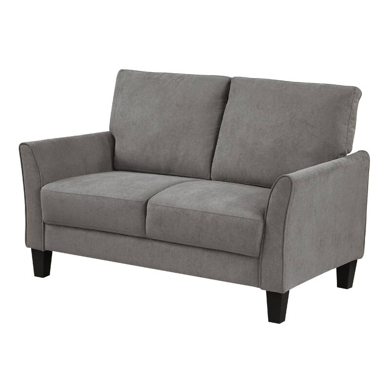 Xumo Loveseat, Taupe Gray Fabric, 56 Inch, Black Tapered Wood Legs