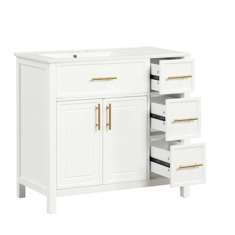 36" Bathroom Vanity with Sink Top, Two Doors and Three Drawers