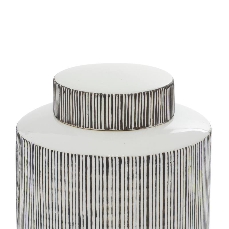 CosmoLiving by Cosmopolitan White Ceramic Striped Living Room Decorative Jars (Set of 2) - 8 x 8 x 13