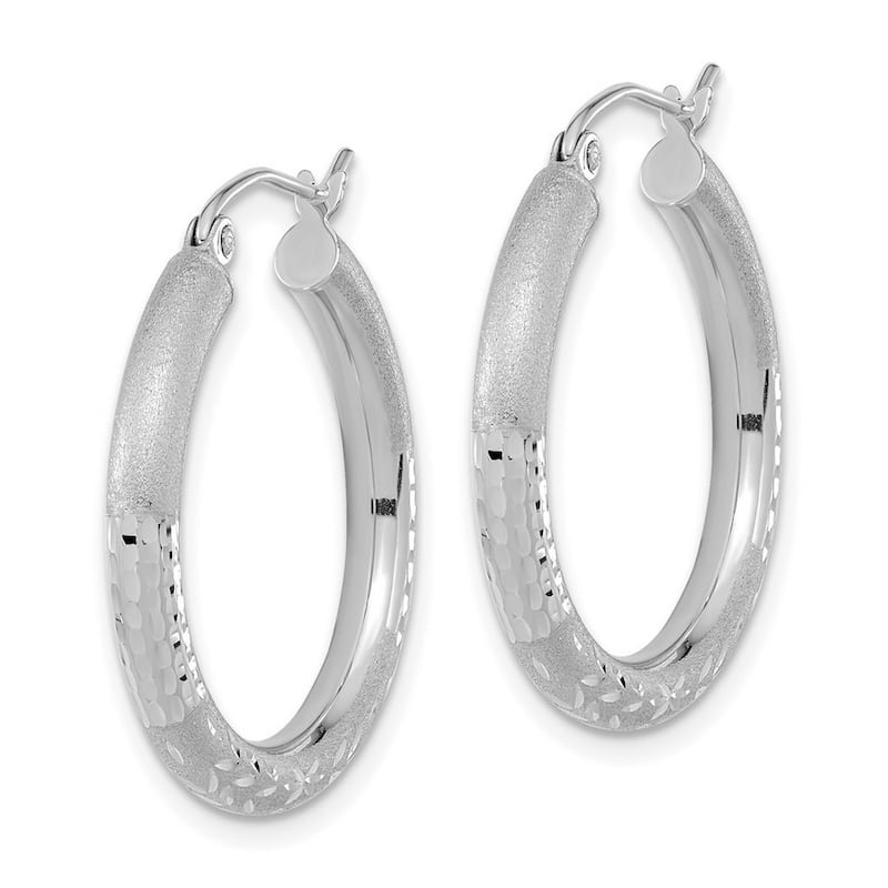 Curata 14k Yellow or White Gold Satin Half Diamond Cut 26x3mm Classic Hoop Earrings