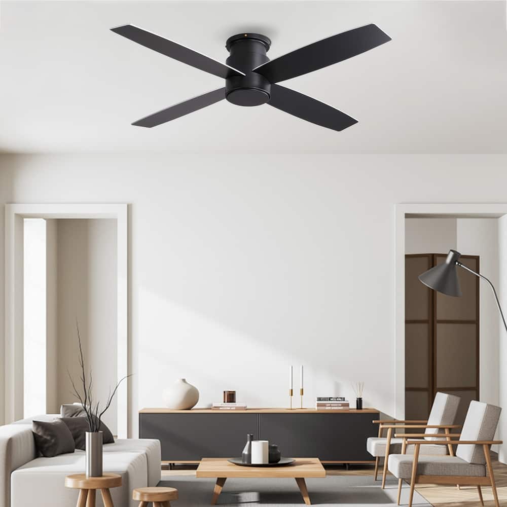 WINGBO 44" and 52" Flush Mount DC Ceiling Fan without Lights, 4 Reversible Blades