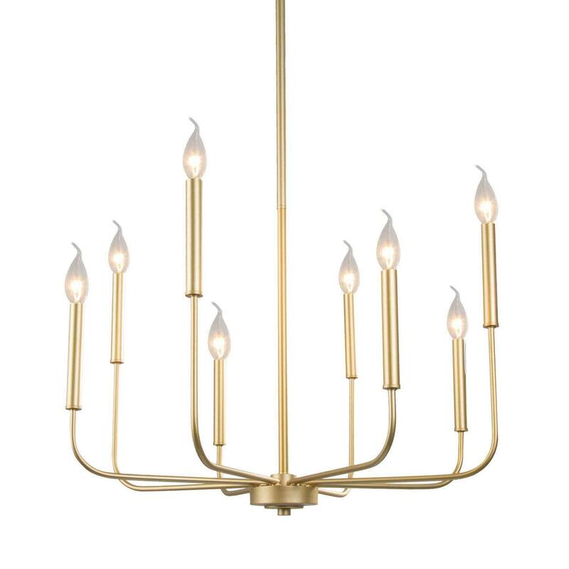 Modern Farmhouse Gold 8-Light Chandelier Classic Wheel Light for Dining Room - D27"xH35.5"