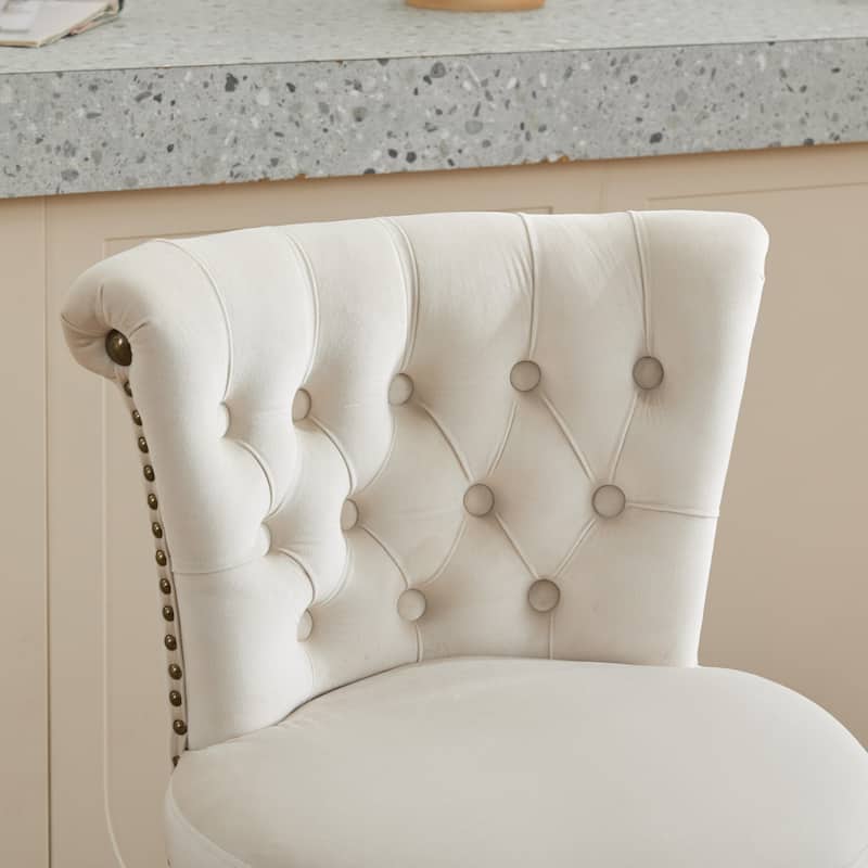 26" Counter Height Bar Stools Set of 2, 360°Swivel Stools with Back & Hand - Tufted Button - Trimmed Edges