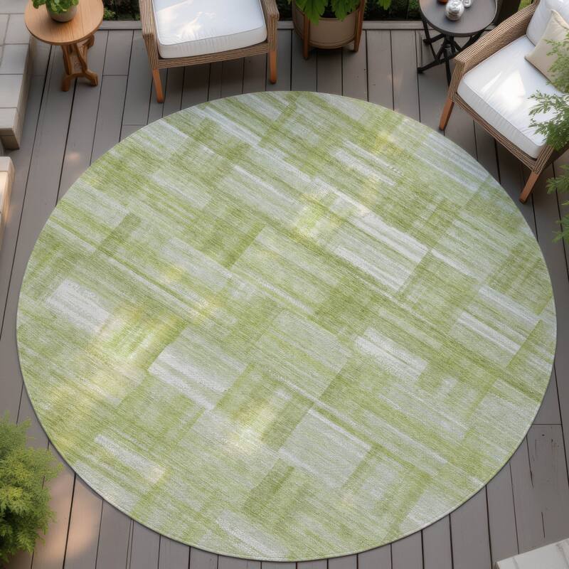 Machine Washable Indoor/ Outdoor Solid Hatches Chantille Rug - Aloe - 8' x 8'