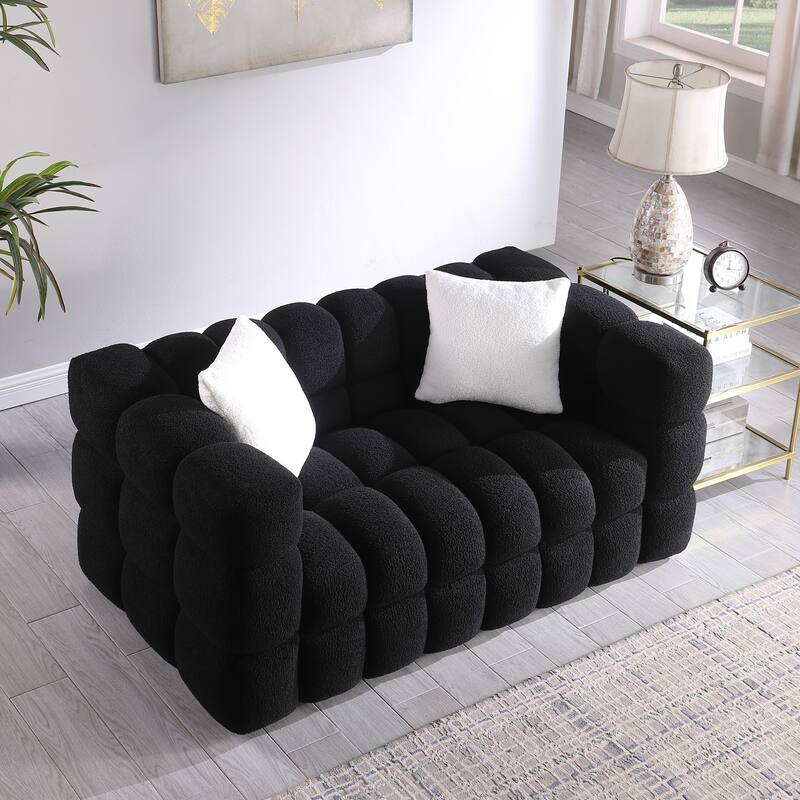 62.2length ,35.83" Deept,Human Body Structure,Marshmallow Sofa,Boucle Sofa,Black Color,2 Seater