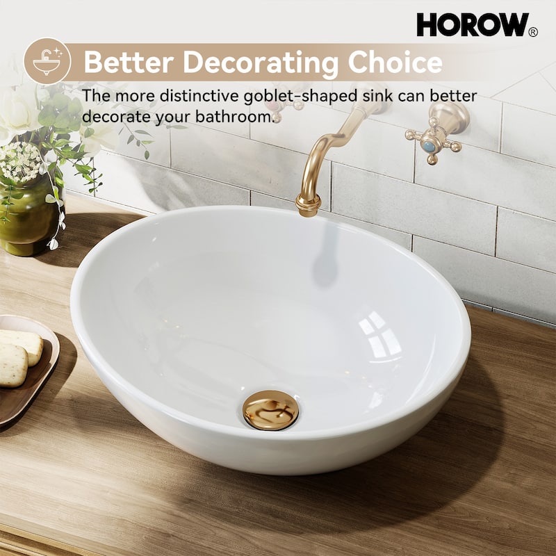 HOROW 15.75 inch White Oval Bathroom Ceramic Vessel Sink Art Basin