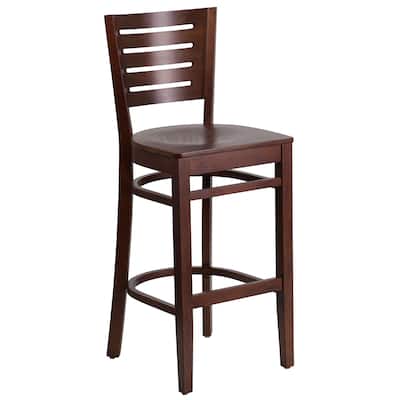 Slat Back Wooden Restaurant Barstool - 16.75"W x 18"D x 43.5"H - 16.75"W x 18"D x 43.5"H