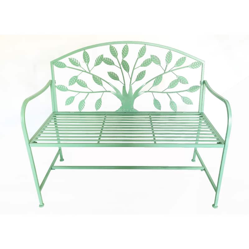 Tree Pattern Outdoor Garden Bench with Backrest - 42" - Blue
