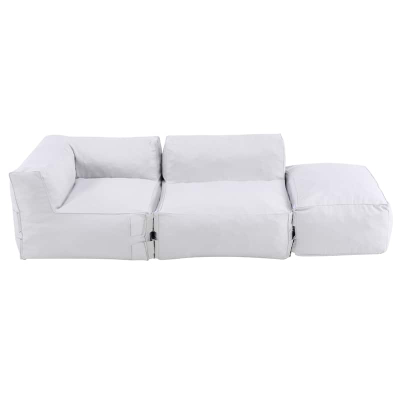 Christopher Knight Home - Nerissa 3-Piece Modular Outdoor/Indoor Bean Bag Sectional Sofa Set with Shredded Foam Filled & Ottoman - Light Grey