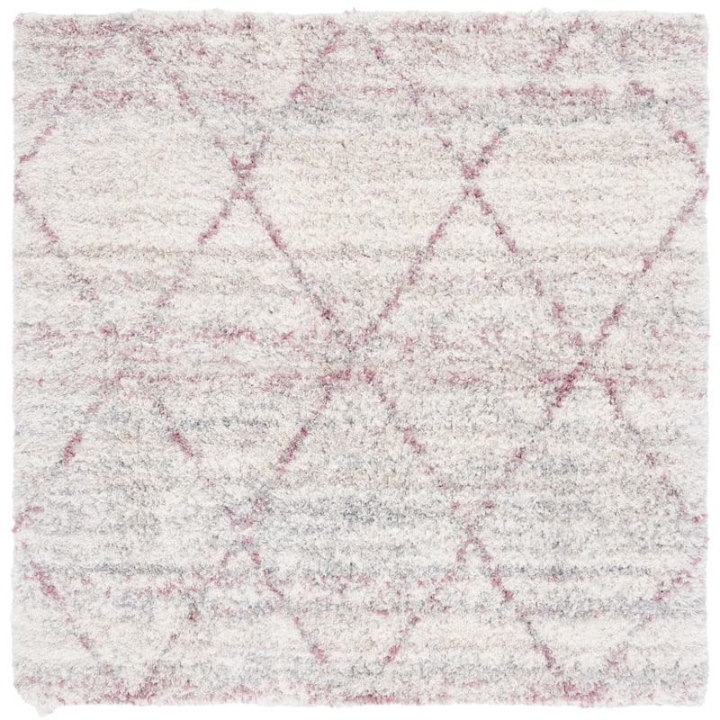 SAFAVIEH Fontana Shag Marye Modern Trellis 2-inch Thick Rug - 6'7" Square - Pink/Ivory
