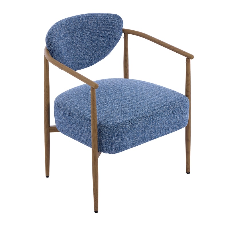 Anmytek Mid Century Modern Accent Chair Blue Fabric Wood Legs Reading Nook Living Room