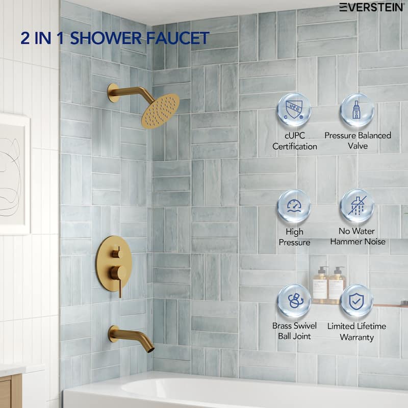 6" Dual-Function Tub and Shower Faucet Set, Modern Tub And Shower Trim Kit Valve Included