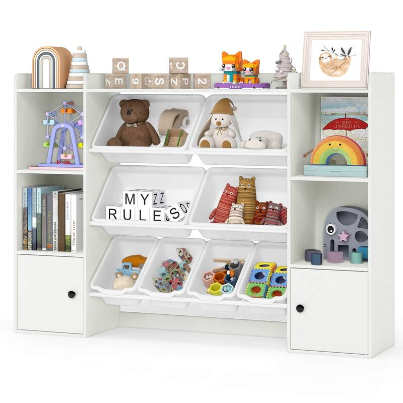 Costway Kids Toy Storage and Bookshelf with 8 Boxes Open Shelves & 2 - See Details