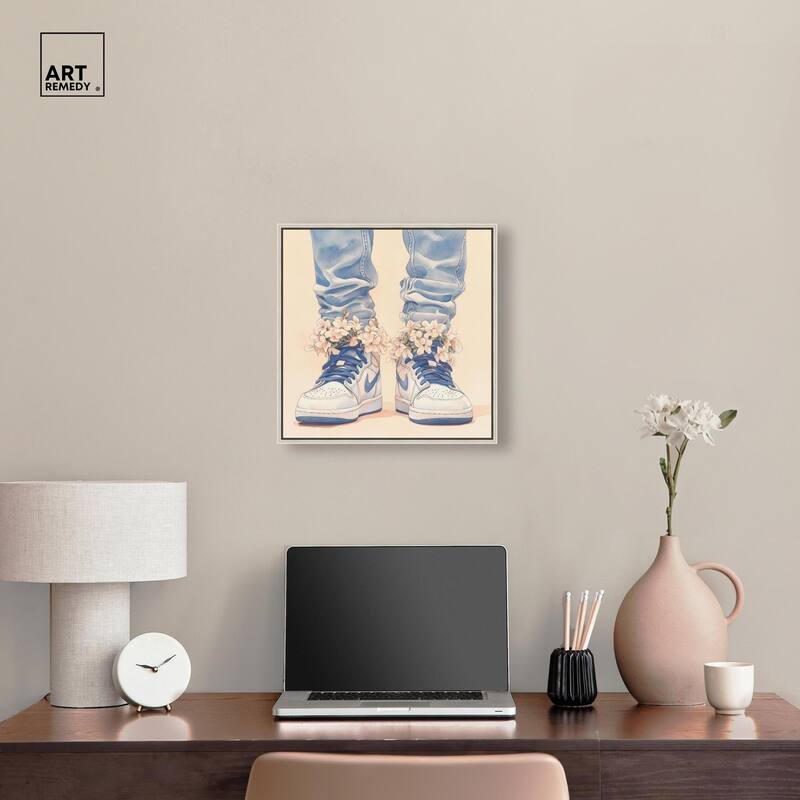 Gentle Blue Sneakers and Flowers Canvas by Art Remedy