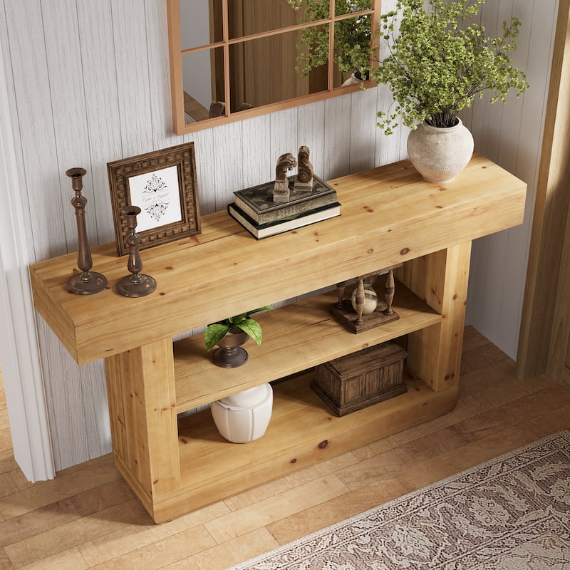 63'' 3-Tier Solid Wood Console Table for Entryway Living Room Hallway