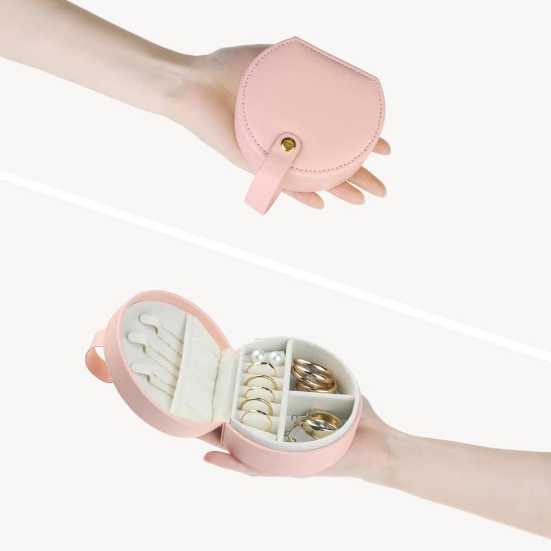 Travel Jewelry Box for Women Gifts, Small Portable PU Leather Jewelry Organizer Case Storage Display Holder - 10x9x4.5cm
